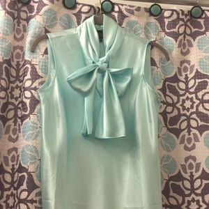 Sleeveless Charmeuse Icy Mint Bow Blouse Sz XS